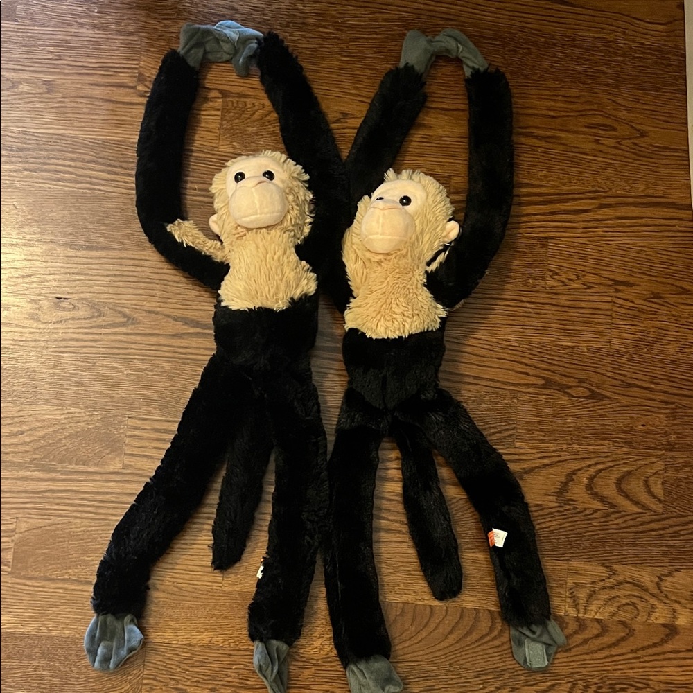 Wild Republic Plush Capuchin Monkey Pair in Black and Beige (with Velcro hands)